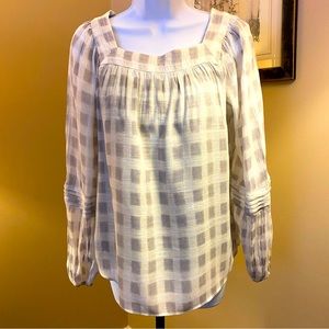 Lauren Conrad ivory and gray check peasant blouse. Size Small